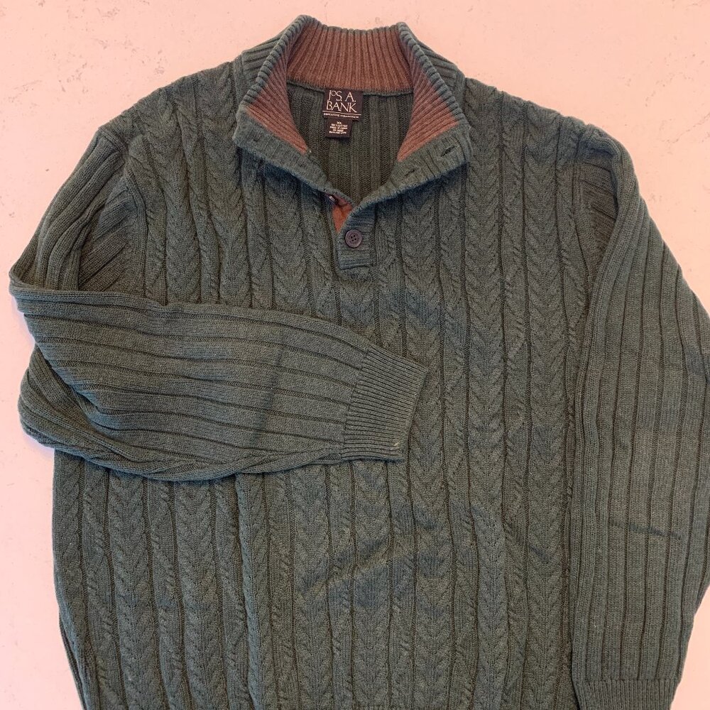 JOS. A. BANK Men's Cable Knit Quarter Button Sweater XL | Like New